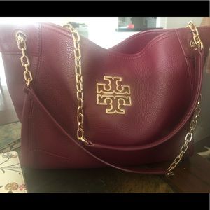 Tory Burch Britten Small Slouchy Tote Bag Bark